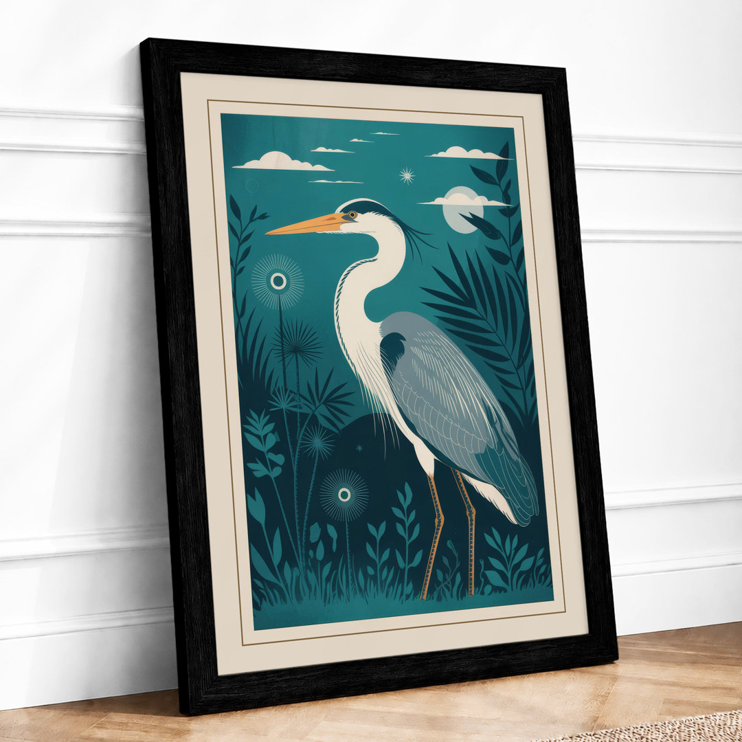 Heron in Wetland Coastal - Framed Print