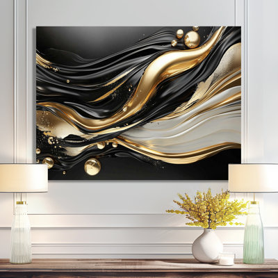 Fractal Waves Of Dark Golden Fusion II - Abstract Metal Wall Decor, Waves Metal Print