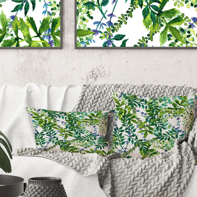 Coussin Green Herbs And Leaves On, 18 po x 18 po