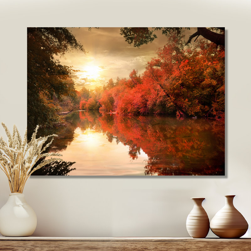 Paysage, coucher de soleil sur une rivière, photographie sur toile, Ne s’applique pas, Toile tendue, H 24 po x l 32 po