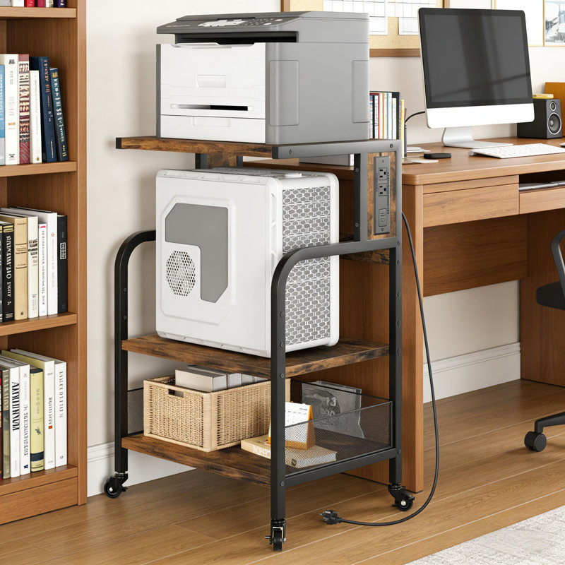 Support pour imprimante H 31,4 po avec tablette de rangement, prises de courant et ports de charge USB pour le bureau ou la maison