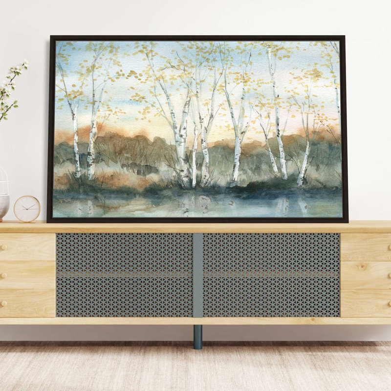 Birch Riverbank - Peinture, L 33,5 po x H 21,5 po, Encadrement brun