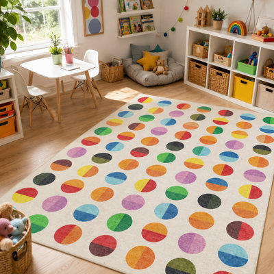 Well Woven Modern Multi Color Polka Dot Washable Kids Area Rug