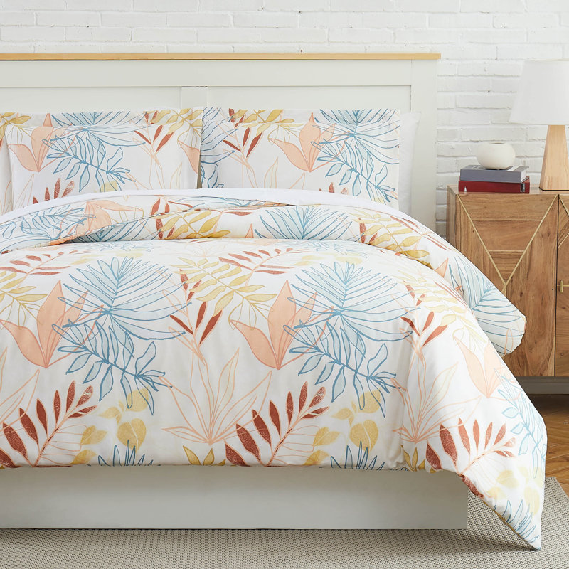 Tropic Leaf Collection Duvet Cover Set, Queen Duvet Cover + 2 Shams