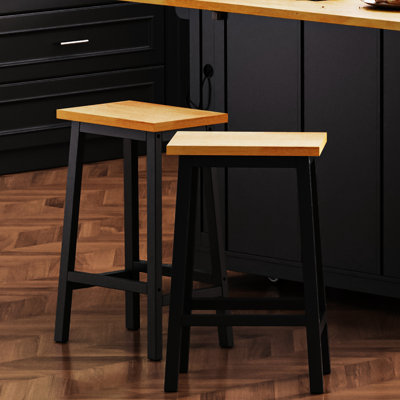 2 tabourets de cuisine, 25,6 po de hauteur, bois massif, noir, repose-pieds, hauteur et barre de hauteur en bois, de 2, comptoir Vibe