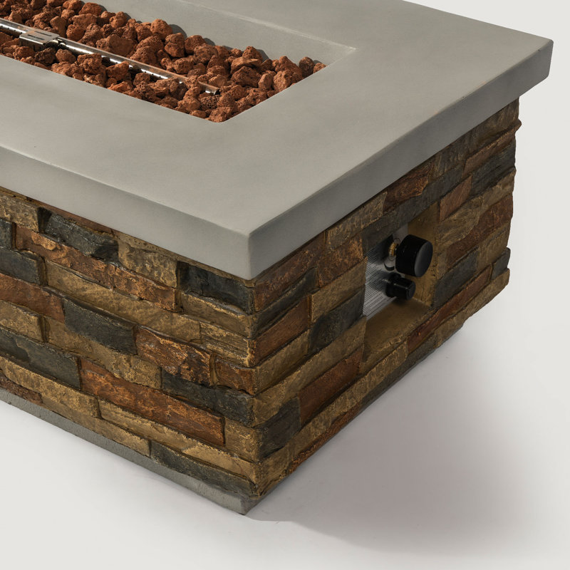 60In Concrete Fire Pit Table With Stone Looks Propane Gas Fire Pit Table