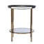  Table de bout ronde transitionnelle en bois et fer noir 24 po avec deux tablettes