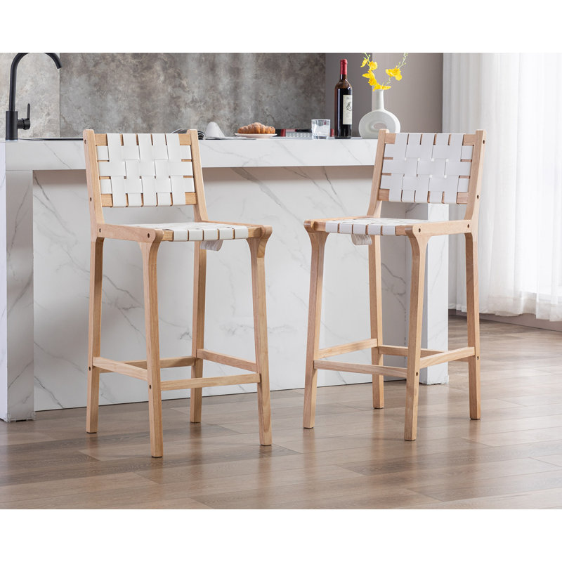 Pangita Solid Wood Counter Stool, Bar Stool (28.5” Seat Height), White/Original Wood Frame