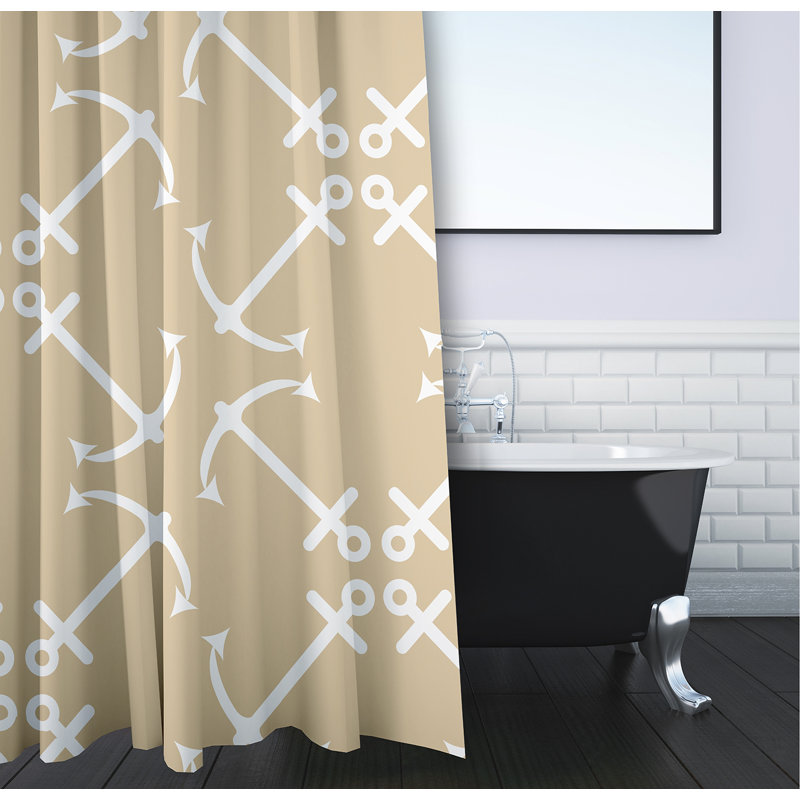 Rideau de douche simple à imprimé géométrique, Taupe, Anchor Up
