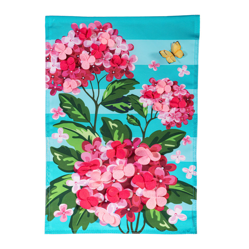 Drapeau de jardin rose avec hortensias