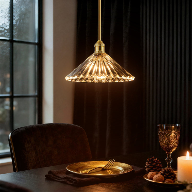 12.5'' Gold Pendant Light with Textured Glass