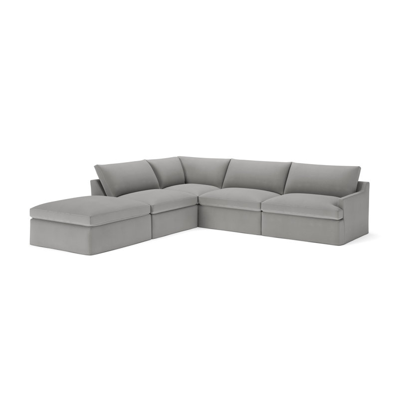 Canapé modulaire 5 pièces Wrenley, Toile lavable gris clair Bayou, Orienté à gauche (vu de face)