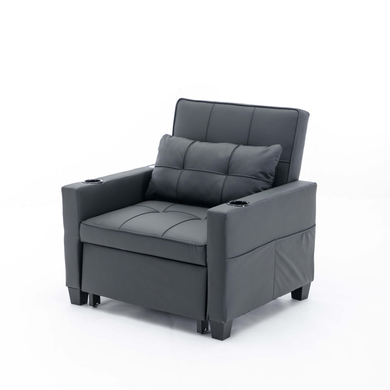 Futon Chair Bed Convertible Chair 3-in-1 Pull Out Sleeper Chair Beds with USB Ports,Wear-resistant, Linen Blend, Dark Gray 