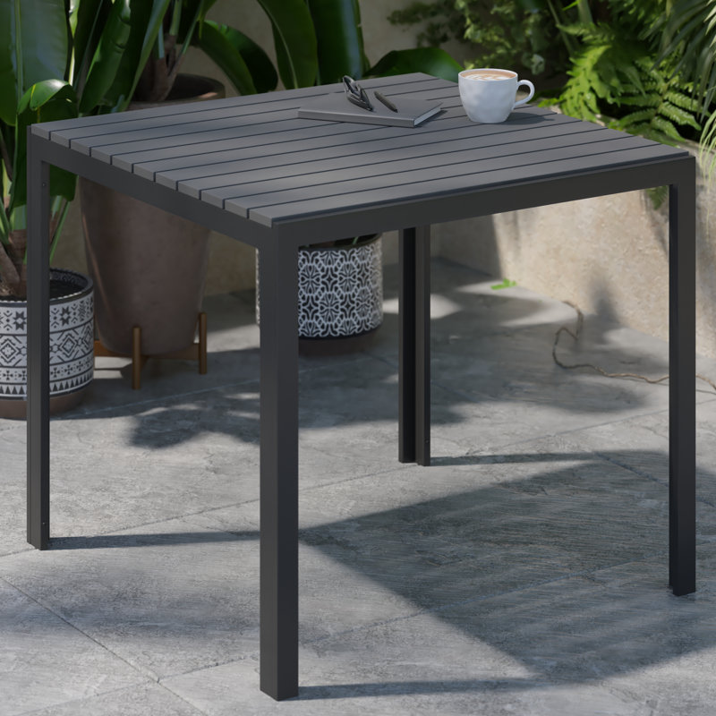 Indoor/Outdoor Commercial Steel Patio Table with Poly Resin Slatted Top