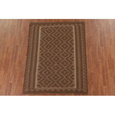 Kilim Brown Wool Area Rug 5x6