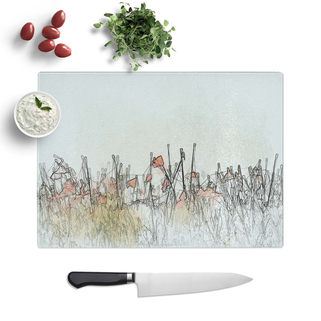 Glass Field of Poppy Flowers in Abstract Chopping Board