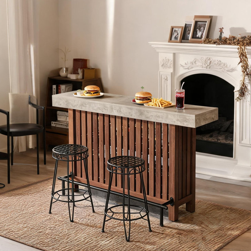 Table basse rectangulaire de 63 pouces à 4 places avec rangement à deux niveaux, finition brune, métal et bois, idéale pour les repas et les réceptions