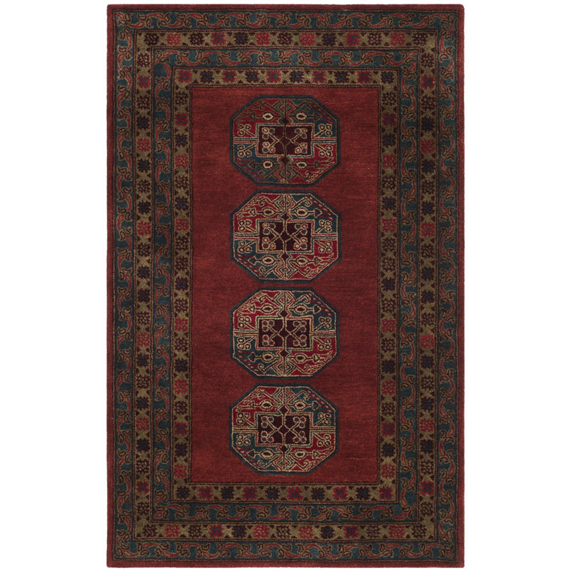 Tapis oriental rouge en laine / coton / latex touffeté à la main Wahcheechee, Rectangle 8 pi 3 po x 11 pi