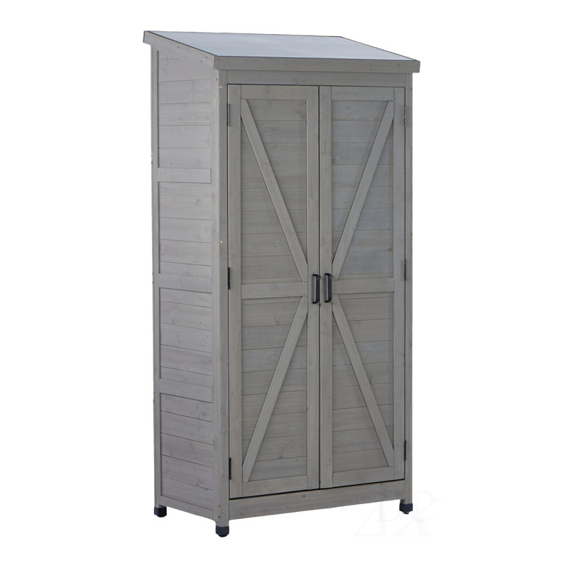 Grande remise extérieure en bois avec armoire à outils verticale en métal pour jardin