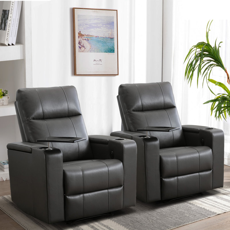 Fauteuil inclinable électrique en simili cuir avec accoudoirs et porte-gobelets de 33,1 po de largeur Ryat (ensemble de 2)