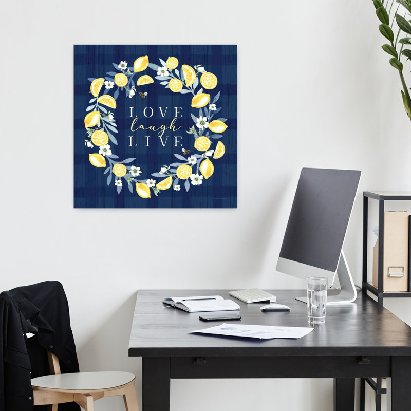 «Live Laugh Love Lemon Wreath», art contemporain, H 18 po x l 18 po