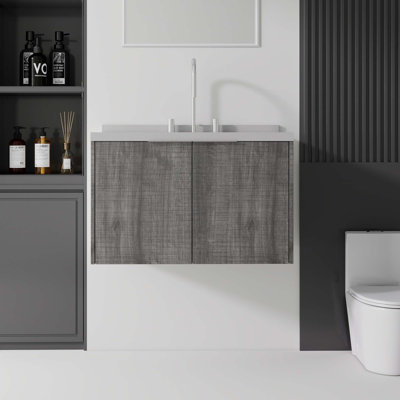 Meuble-lavabo flottant élégant avec comptoir en marbre de culture et lavabo à débordement
