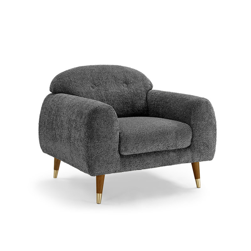 Elishah MINIMORE Modern Style 37.8"W Iris Accent Chair & Armchair with Tufted back, Gray Boucle, Brown
