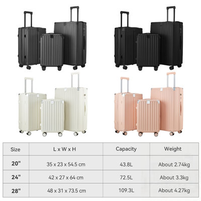 Graphite 3-Piece ABS Hardside Luggage Set, Multifunctional Travel Suitcases with Foldable Cup Holder & Detachable Spinner Wheels