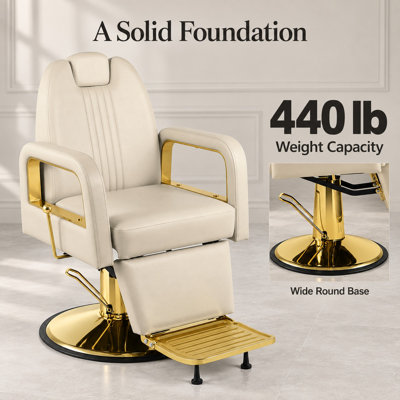 Hydraulic Reclining Barber Chair 360° swivel Salon Chair Adjustable Height with Metal Base -Cream