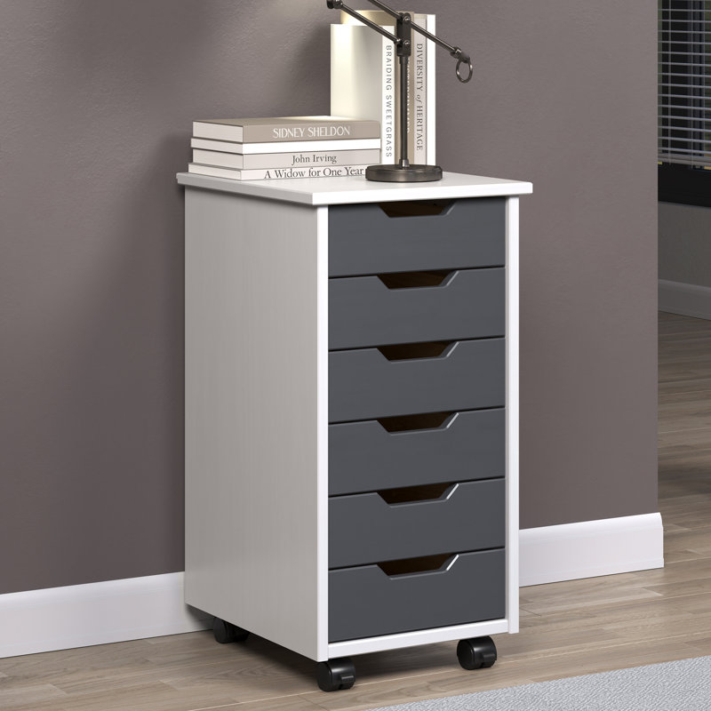 Solid Wood Roll Cart & Storage Chest 6 Drawer White & Gray, Gray/White