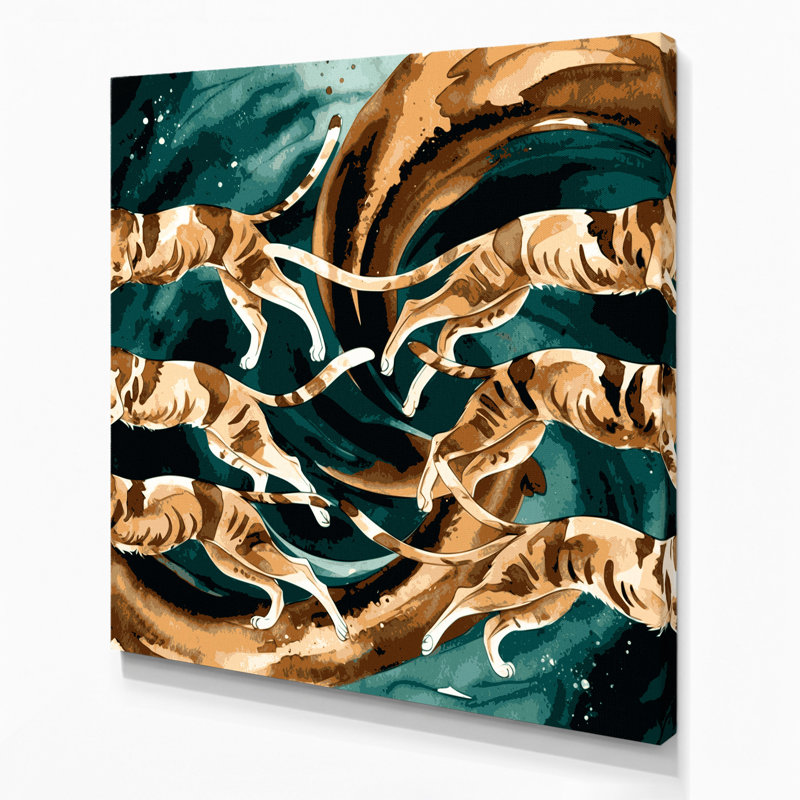 «Cats Chausie», art mural sur toile vert, H 32 po x l 32 po