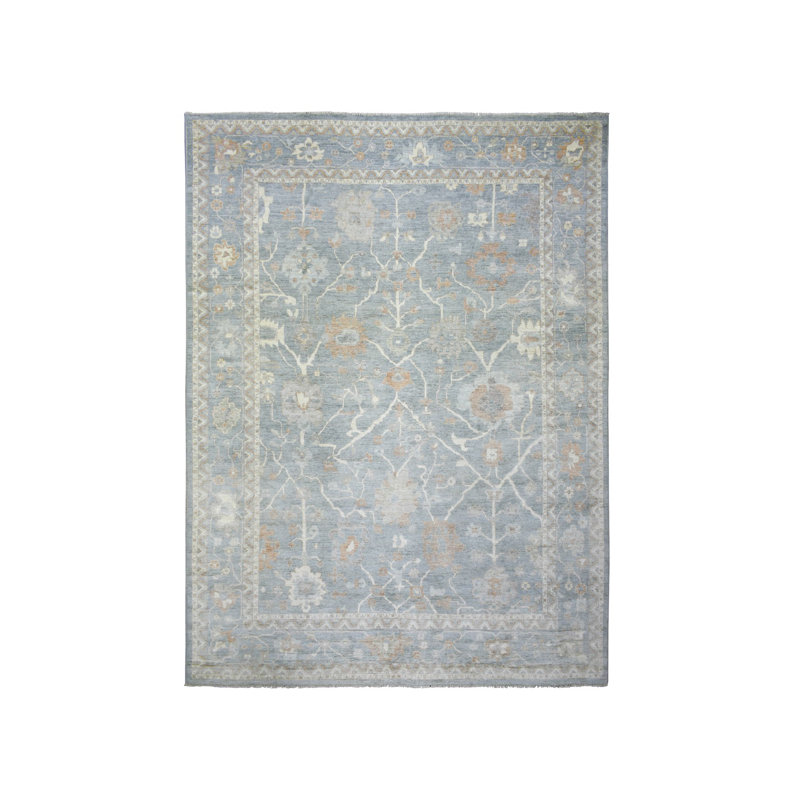 Tapis bleu en laine noué à la main 12 pi x 12 pi Angora Oushak 12C x 6 pi