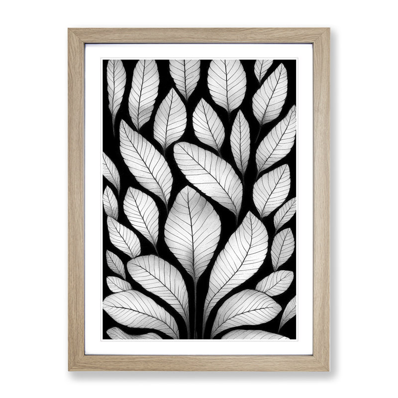 Monochrome Leaves No.2 - Framed Print, 46cm H x 34cm W x 2cm D, Oak