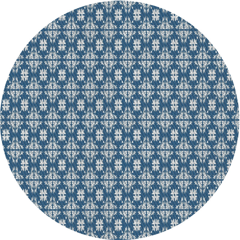 Tapis damassé bleu, Rond 7 pi