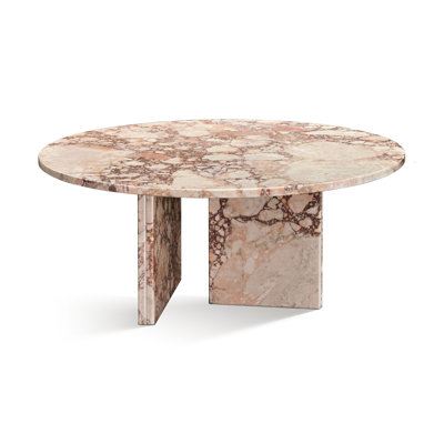 Pink Natural Marble Coffee Table, 70 H32 Cm, Round Luxury Furniture For Living Room Adornment, Polished Finish, Easy Installation, Unique Veined Home Decor Accent 12.6 - Inch Height, Centerpiece,