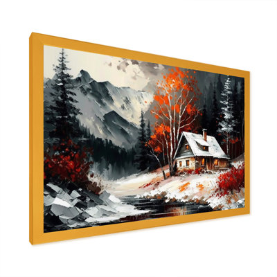 Monochère orange chalet en hiver V - art mural sur toile paysage