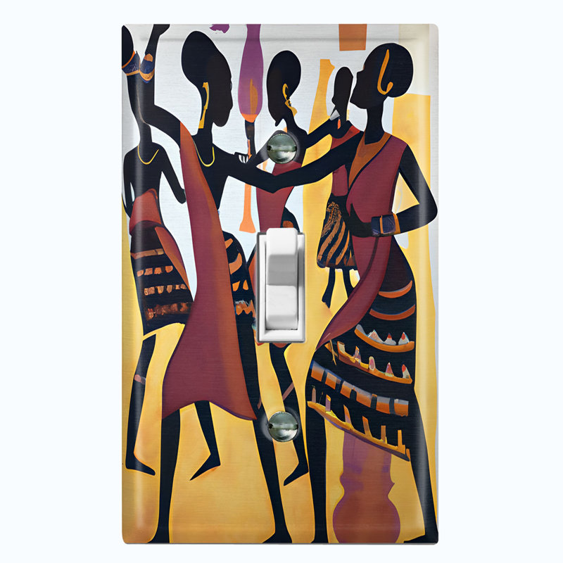 Native African Culture Women Beige Copper Rust Patina Teal Print 1 - Gang Toggle Light Switch Standard Wall Plate