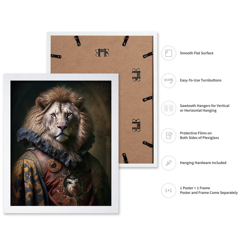 Lion aristocratique, Affiche, H 12 po x l 16 po, Encadrement blanc