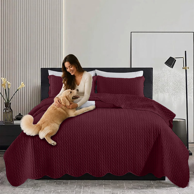 Microfiber Embossed Bedspread Set, Twin Bedspread + 1 Standard Sham, Burgundy