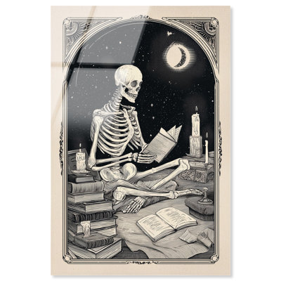 Décoration murale effrayante «Skeleton Reader» par Art Remedy, prête à être suspendue, 10 x 15