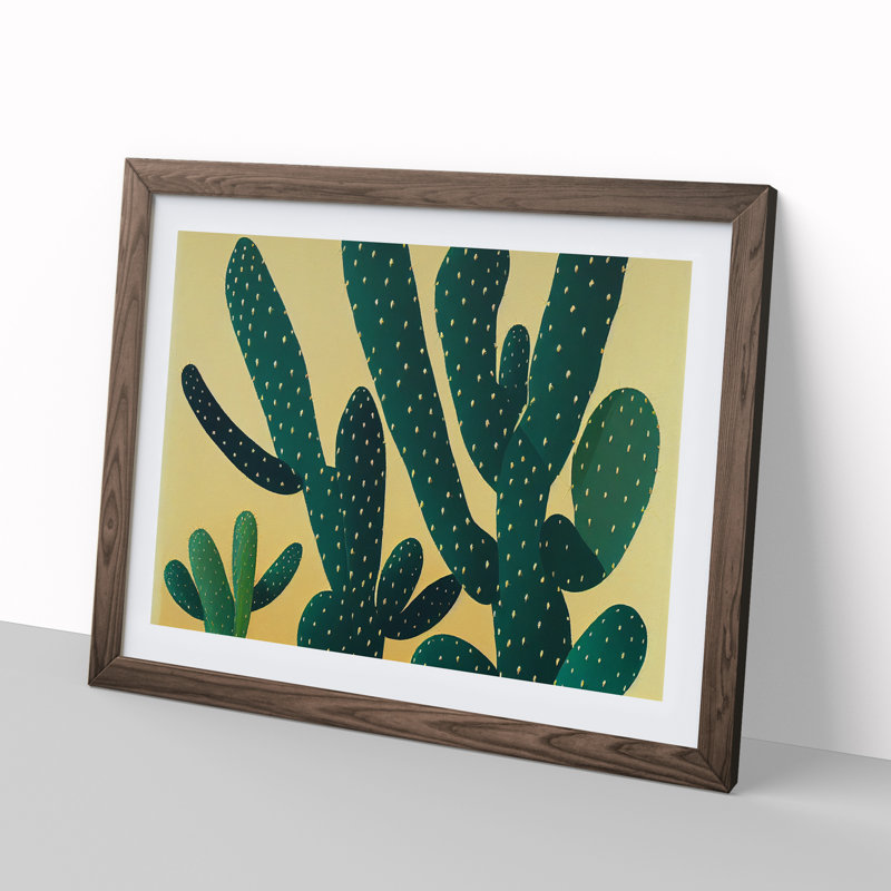 Bedazzled Cactus - Single Picture Frame Print, 34cm H x 46cm W x 2cm D, Walnut Frame