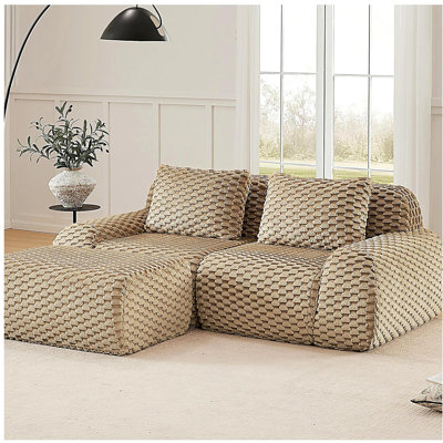 Canapé modulaire en L 82 po pour salon modulaire en tissu de Flannelette de 82 po, canapé surdimensionné à 2 places, canapé sans os, repose-pieds mobile, connexion à boucle, conception antidérapante, sans assemblage, chameau clair
