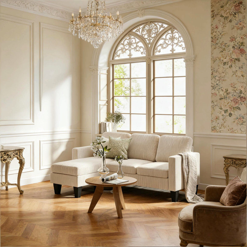 Canapé de style nordique, canapé modulaire, canapé en forme de L, Beige Corduroy