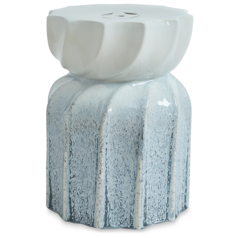 Transitional Cream/Gray Glazed Ceramic Stool, 13"x13"x17.5"