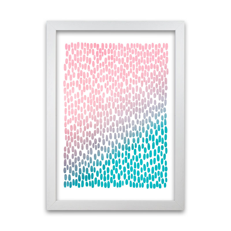 Pink And Blue Abstract Dots - Print, White Frame, 42cm H x 30cm W x 3cm D