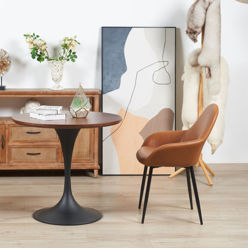 Chaise avec accoudoirs en cuir Matilyn, Tanné