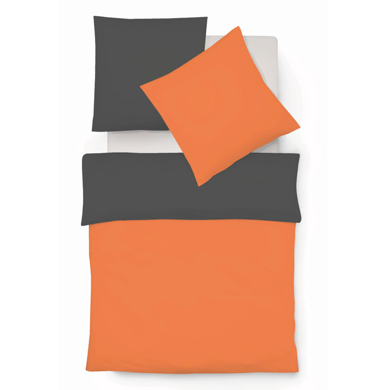 Duvet Cover Set, Double - 2 Pillowcases (80 x 80 cm), Orange/Slate