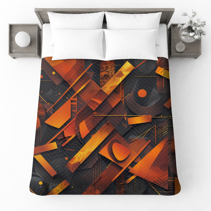 Couvre-lit matelassé abstrait géométrique orange toutes tailles, Queen