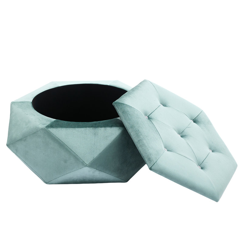 Velvet Polygon Diamond Footrest And Seating - Spacious Storage For Living Room, 34"l X 30.5"w 13.5"h Elegant Ideal, Green
