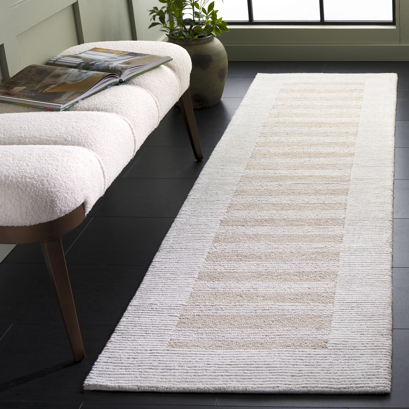 Hand-Tufted Striped Wool Rug, Runner 2'3" x 8'